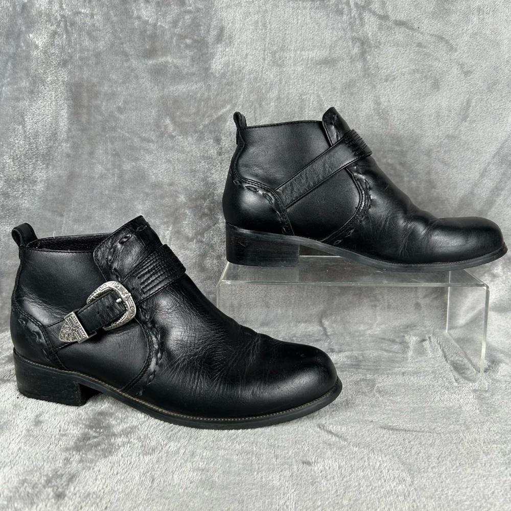 Roper Ankle Boots Womens 8.5‎ Black Leather Silver Buckle Accent Western Granny
